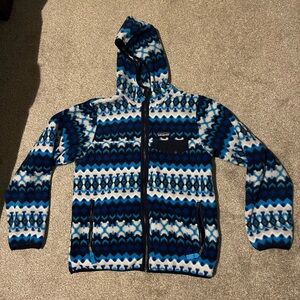 Patagonia Synchilla Blue and White Patterned Hooded Fleece